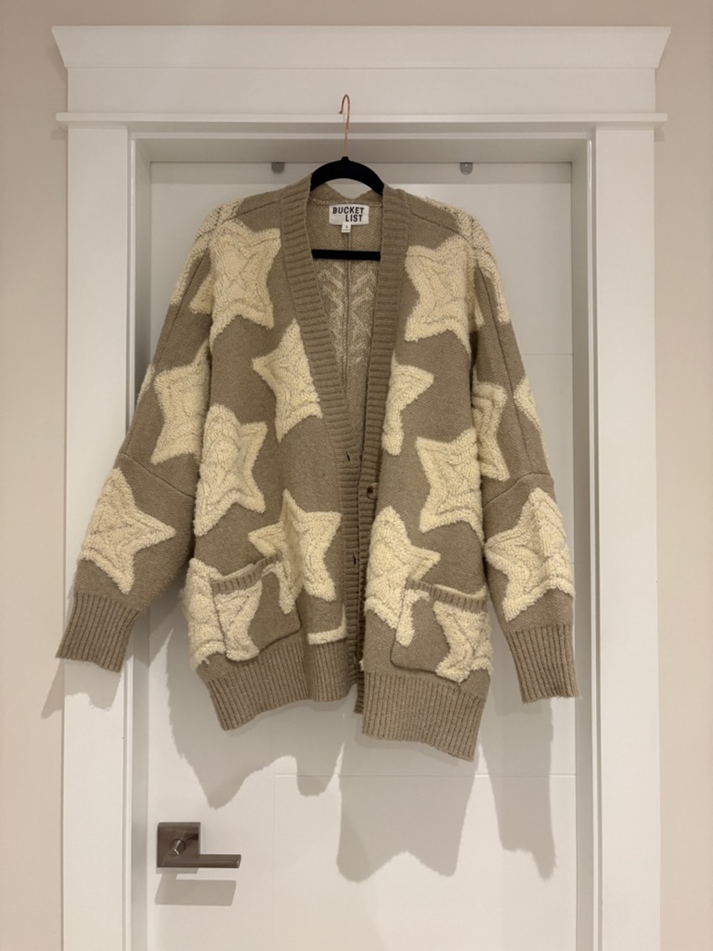 Three Bird Nest Taupe and Cream Star Knit Cardigan